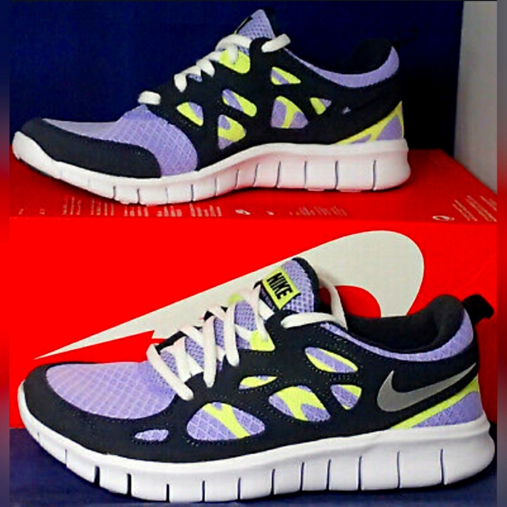 NIKE FREE RUN 2 GS PURPLE PULSE LIGHT LEMON TWIST SHOES MEN 7Y Women 8.5
